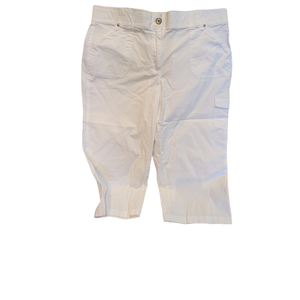 CounterParts White Cargo Capri Pants Women‎ Size 14 Elastic Back